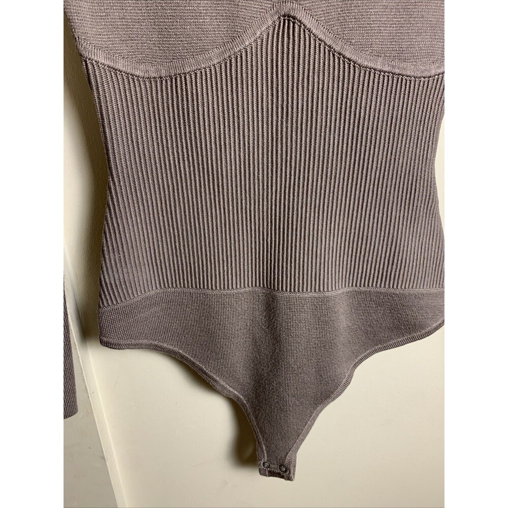 ABERCROMBIE & FITCH Taupe Crew Neck Bodysuit Long Sleeve Corset Ribbed Small Y2K - Picture 4 of 9